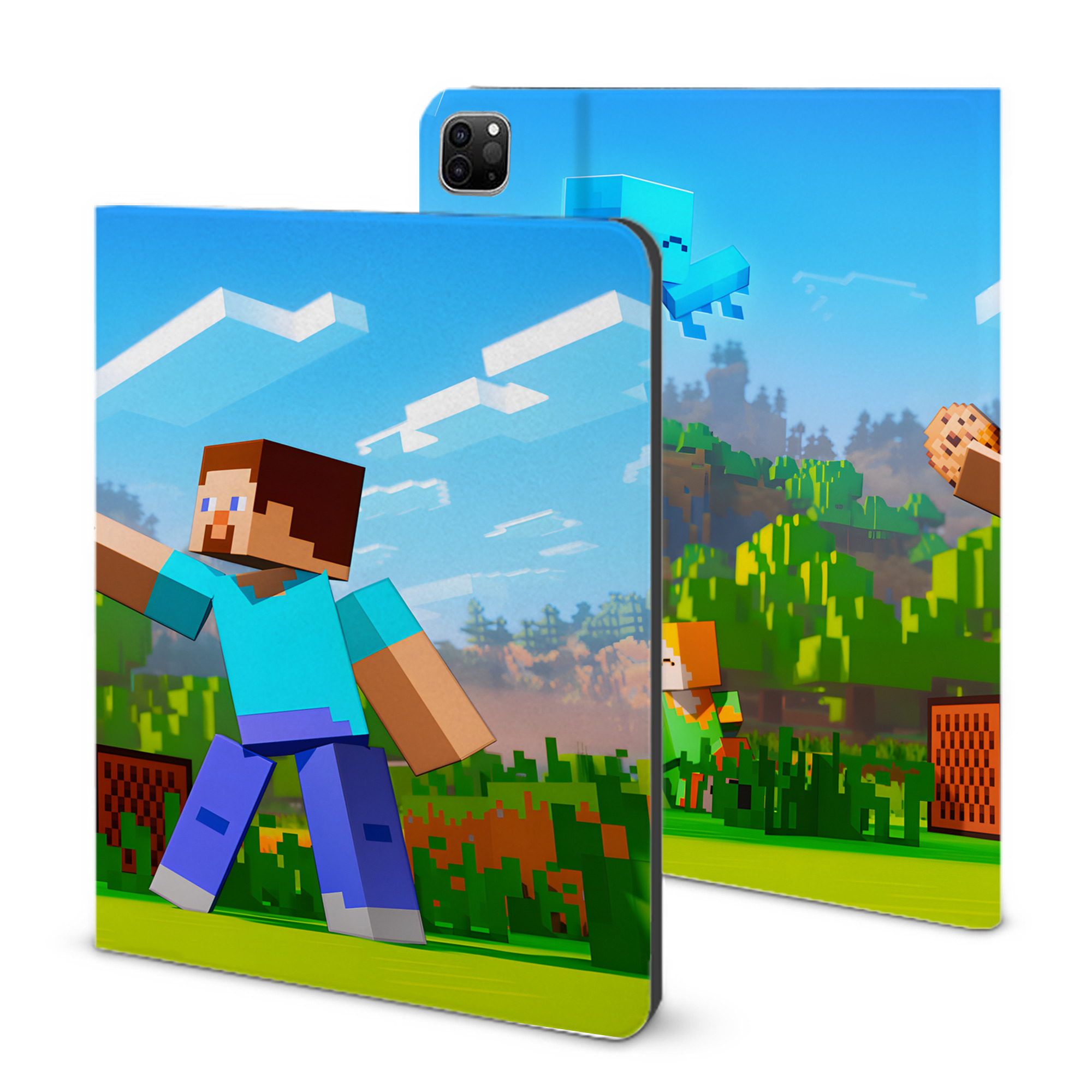 （画像用） マインクラフト ブロックの世界 Minecraft MC Block world IPad ケース ブック型 PUレザー TPU 耐衝撃 軽量 薄型 ペン収納なし 全面保護 IPad 各モデル対応